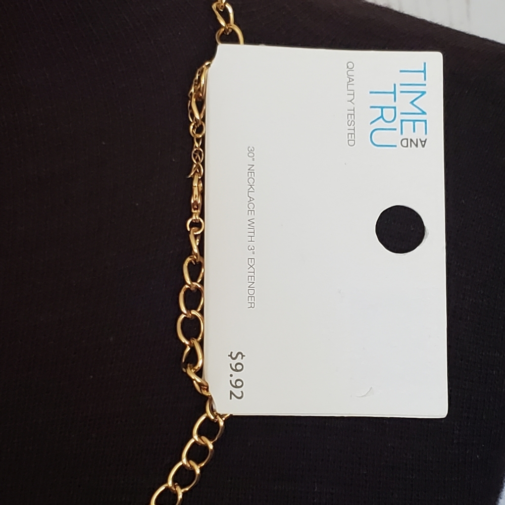 Time and Tru goldtone long statement necklace Y-necklace faux marble - Picture 6 of 8
